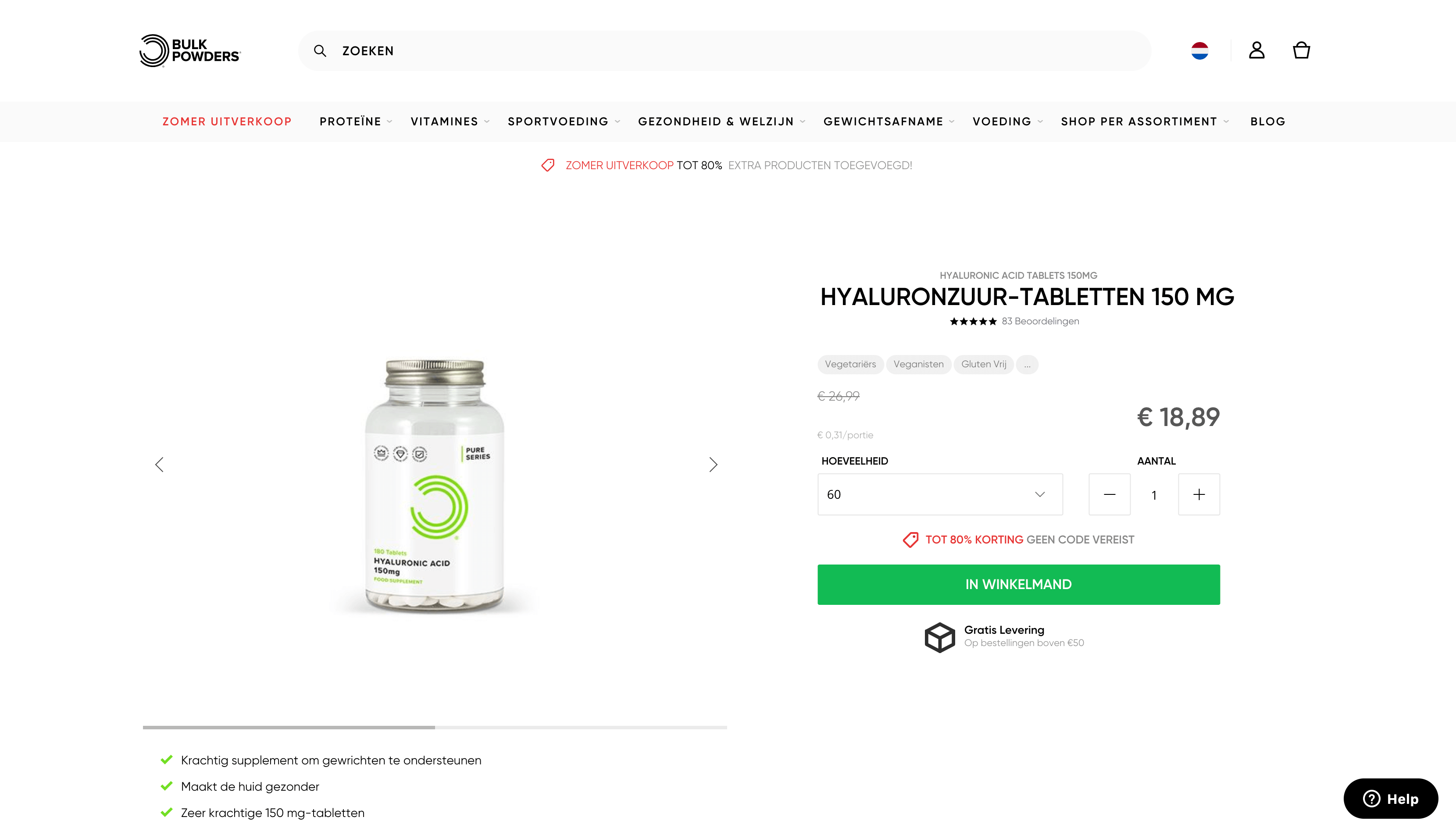 Hyaluronzuur tabletten bulkpowder